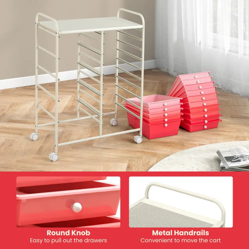 15-Drawer Utility Rolling Organizer Cart Multi-Use Storage-Pink - Gradient Pink - File Cabinets