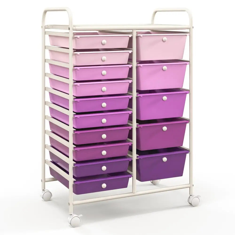 15-Drawer Utility Rolling Organizer Cart Multi-Use Storage-Purple - Purple - File Cabinets