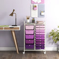 15-Drawer Utility Rolling Organizer Cart Multi-Use Storage-Purple - Purple - File Cabinets
