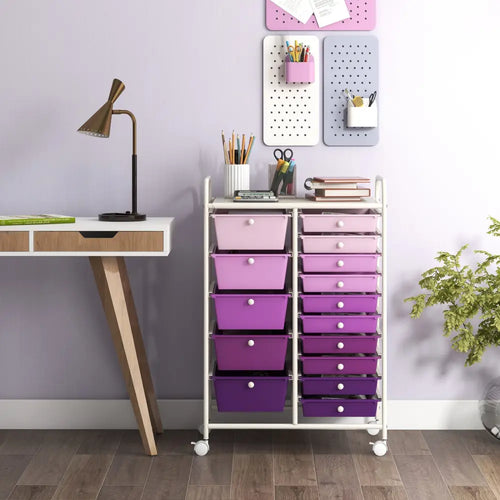 15-Drawer Utility Rolling Organizer Cart Multi-Use Storage-Purple - Purple - File Cabinets