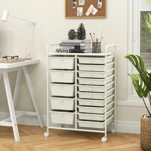 15-Drawer Utility Rolling Organizer Cart Multi-Use Storage-White - White - File Cabinets