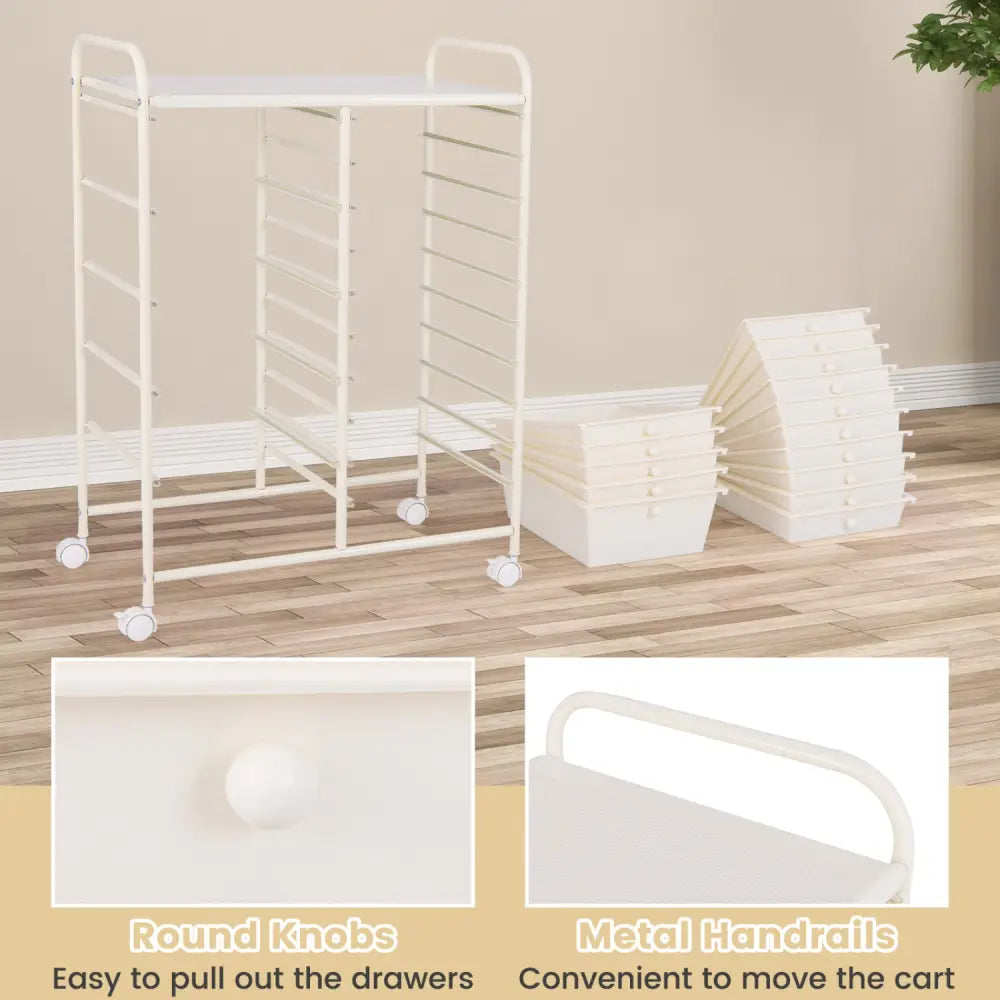 15-Drawer Utility Rolling Organizer Cart Multi-Use Storage-White - White - File Cabinets