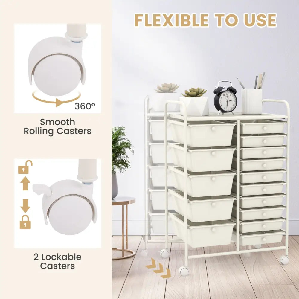 15-Drawer Utility Rolling Organizer Cart Multi-Use Storage-White - White - File Cabinets