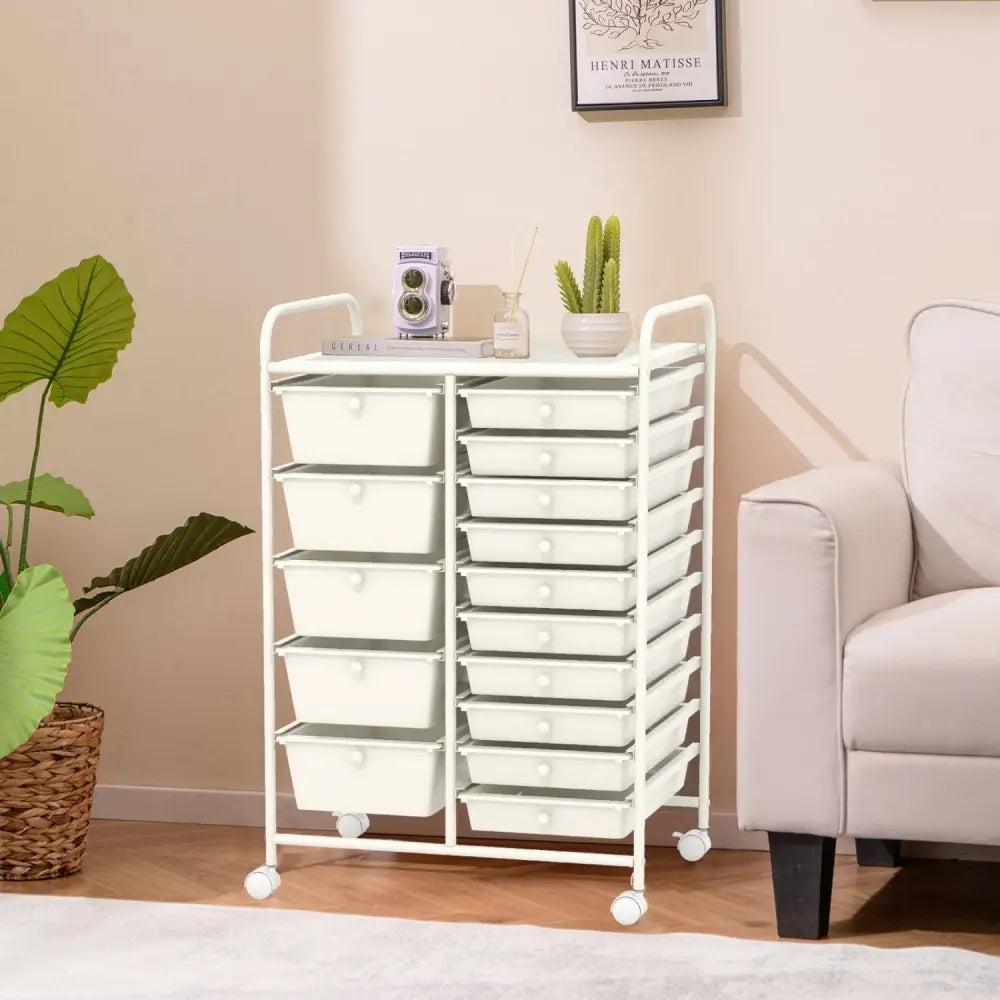 15-Drawer Utility Rolling Organizer Cart Multi-Use Storage-White - White - File Cabinets