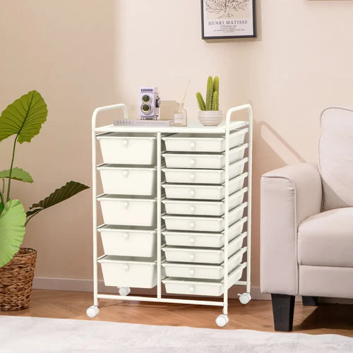 15-Drawer Utility Rolling Organizer Cart Multi-Use Storage-White - White - File Cabinets