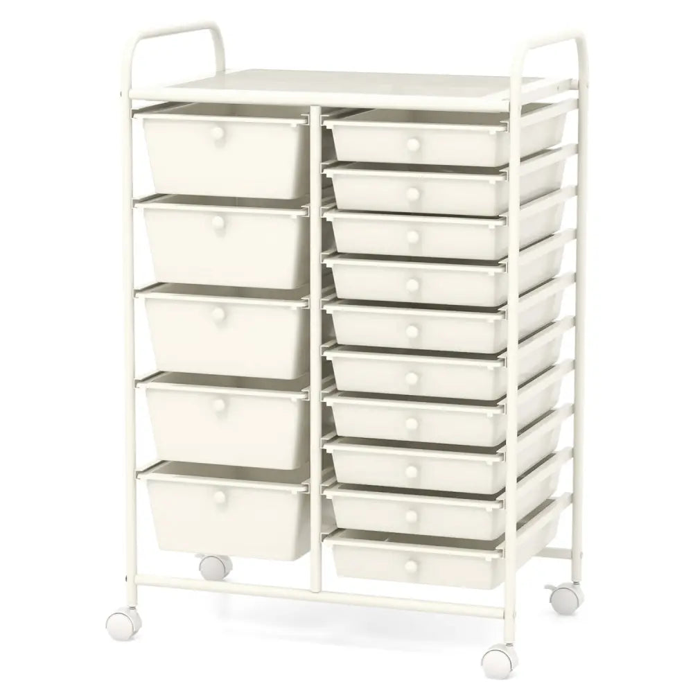 15-Drawer Utility Rolling Organizer Cart Multi-Use Storage-White - White - File Cabinets