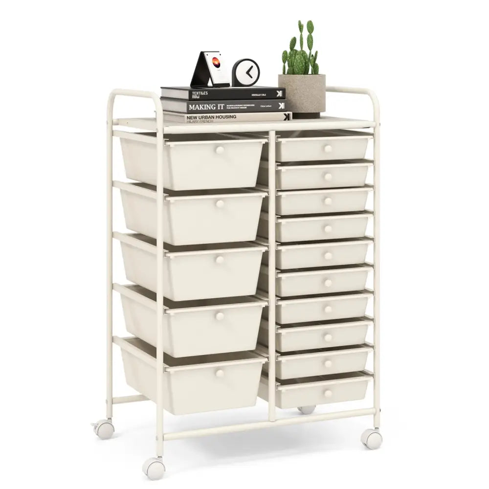 15-Drawer Utility Rolling Organizer Cart Multi-Use Storage-White - White - File Cabinets