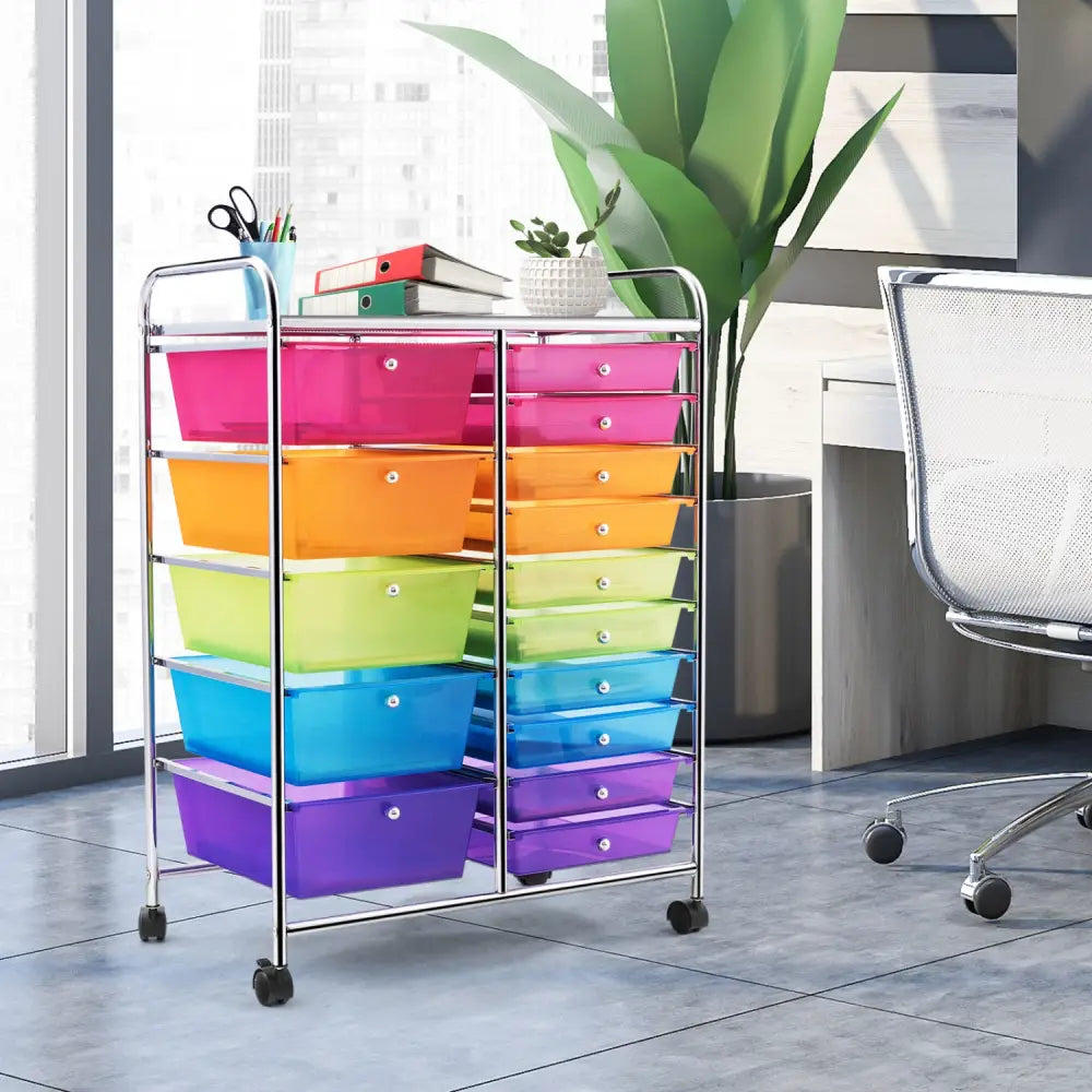 15 Drawers Rolling Storage Cart Organizer-Transparent Multicolor - Transparent Multicolor - File Cabinets