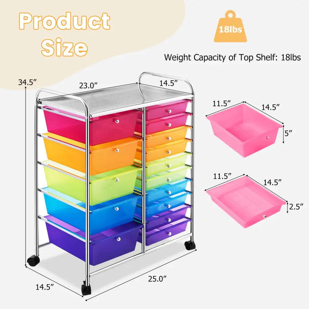 15 Drawers Rolling Storage Cart Organizer-Transparent Multicolor - Transparent Multicolor - File Cabinets