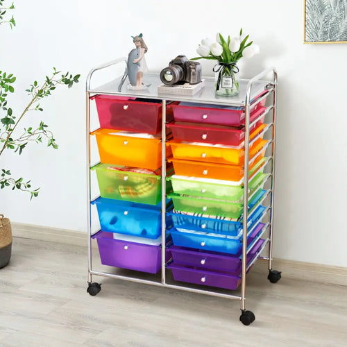 15 Drawers Rolling Storage Cart Organizer-Transparent Multicolor - Transparent Multicolor - File Cabinets