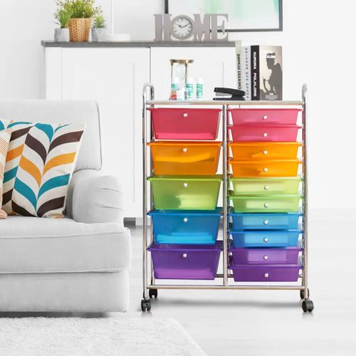 15 Drawers Rolling Storage Cart Organizer-Transparent Multicolor - Transparent Multicolor - File Cabinets