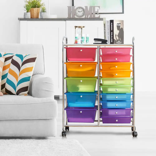 15 Drawers Rolling Storage Cart Organizer-Transparent Multicolor - Transparent Multicolor - File Cabinets