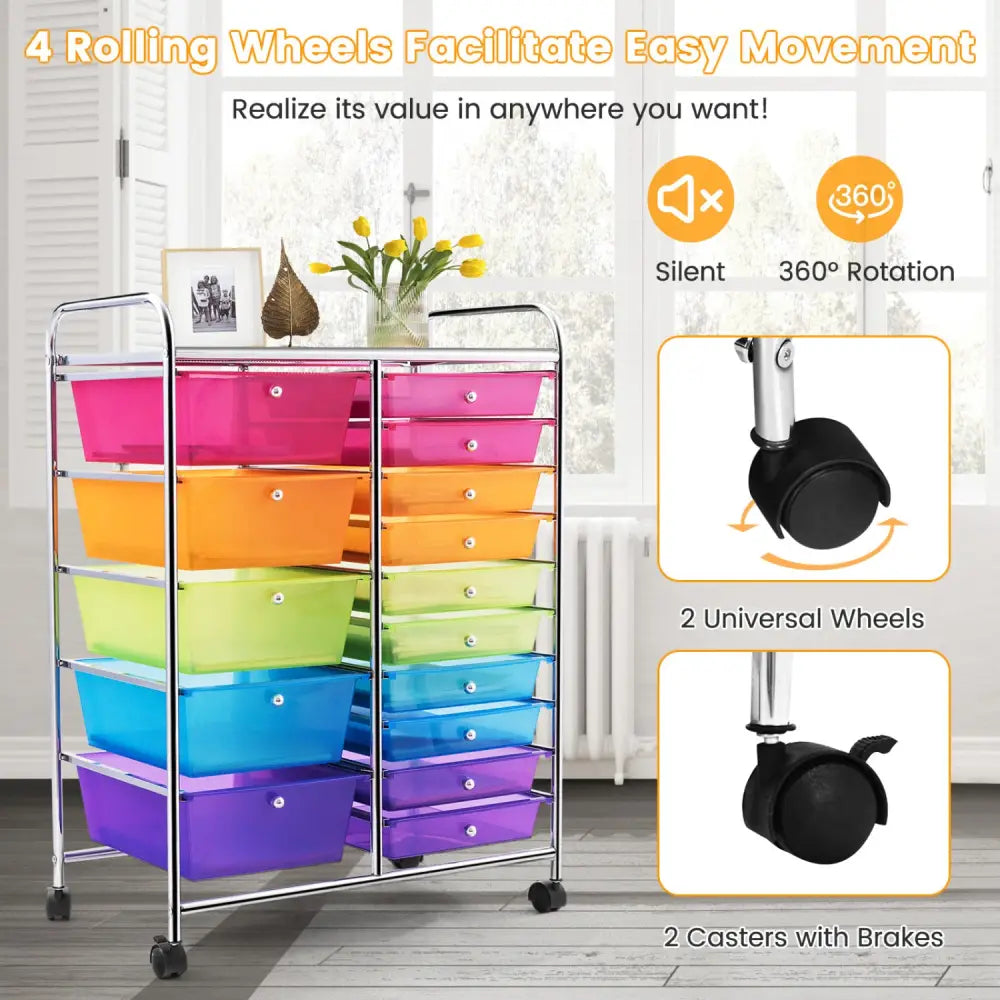 15 Drawers Rolling Storage Cart Organizer-Transparent Multicolor - Transparent Multicolor - File Cabinets