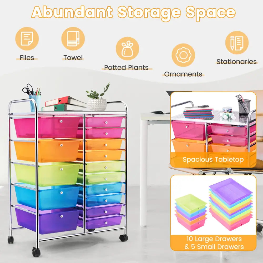 15 Drawers Rolling Storage Cart Organizer-Transparent Multicolor - Transparent Multicolor - File Cabinets