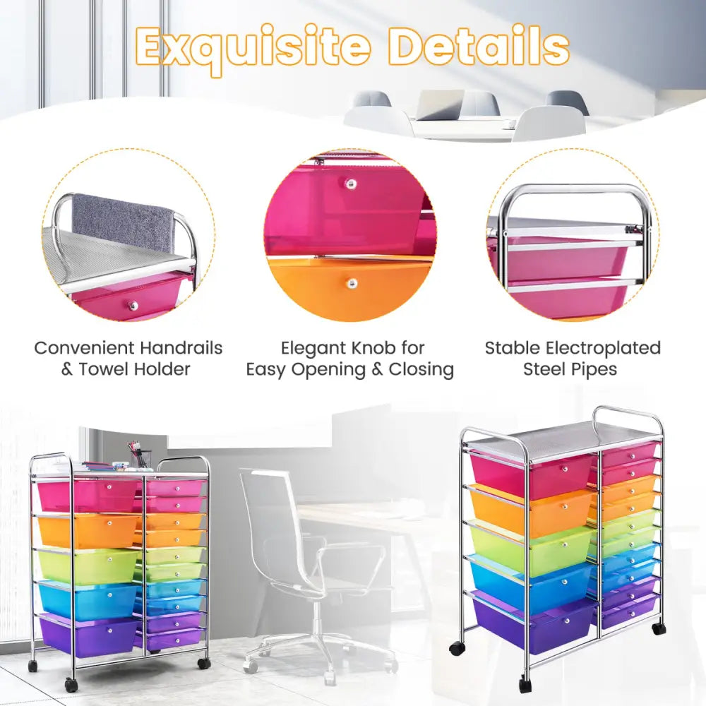 15 Drawers Rolling Storage Cart Organizer-Transparent Multicolor - Transparent Multicolor - File Cabinets