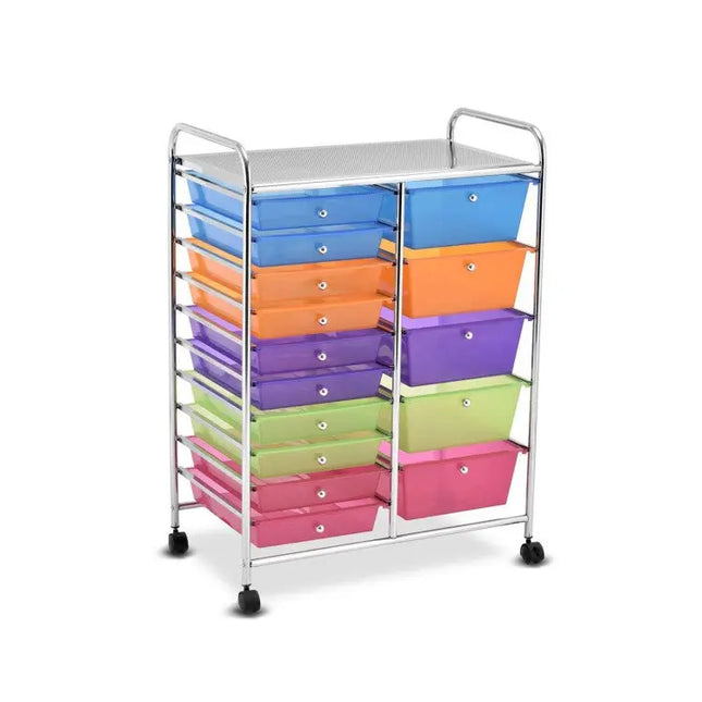 15 Drawers Rolling Storage Cart Organizer-Transparent Multicolor - Transparent Multicolor - File Cabinets