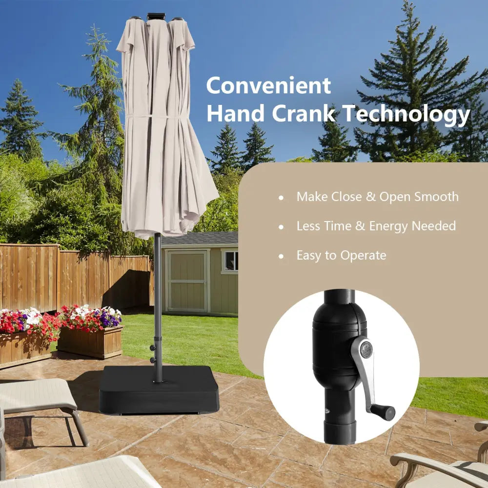 15 Feet Double-Sided Patio Umbrella with 48 LED Lights-Beige - Beige - Outdoor Umbrellas
