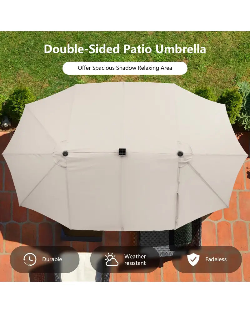 15 Feet Double-Sided Patio Umbrella with 48 LED Lights-Beige - Beige - Outdoor Umbrellas