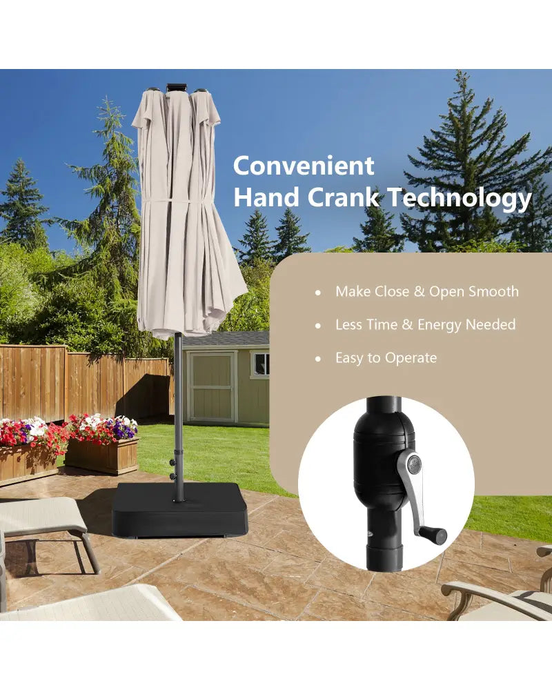 15 Feet Double-Sided Patio Umbrella with 48 LED Lights-Beige - Beige - Outdoor Umbrellas