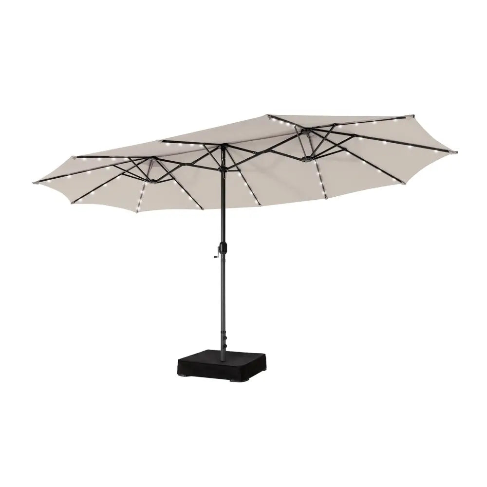 15 Feet Double-Sided Patio Umbrella with 48 LED Lights-Beige - Beige - Outdoor Umbrellas