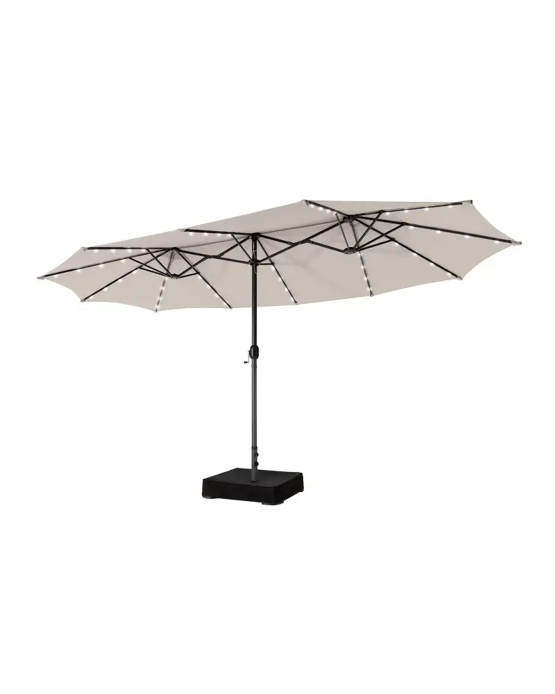 15 Feet Double-Sided Patio Umbrella with 48 LED Lights-Beige - Beige - Outdoor Umbrellas