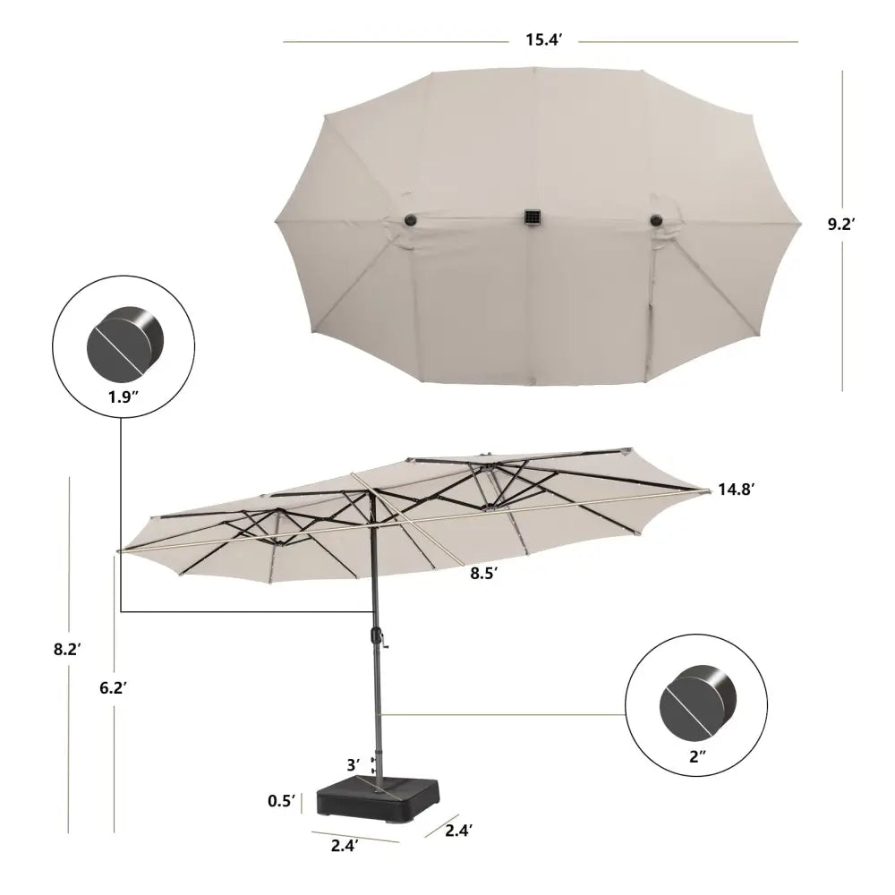 15 Feet Double-Sided Patio Umbrella with 48 LED Lights-Beige - Beige - Outdoor Umbrellas