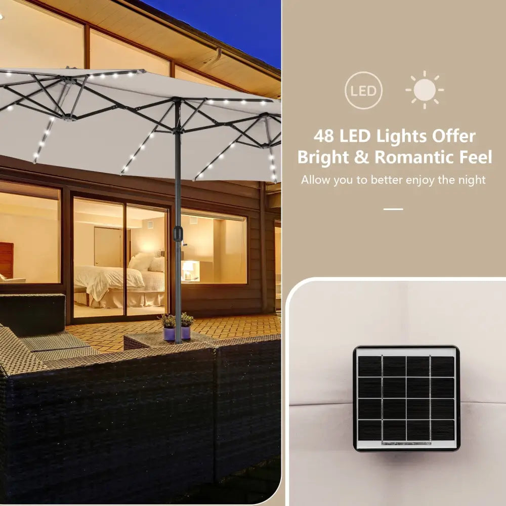 15 Feet Double-Sided Patio Umbrella with 48 LED Lights-Beige - Beige - Outdoor Umbrellas