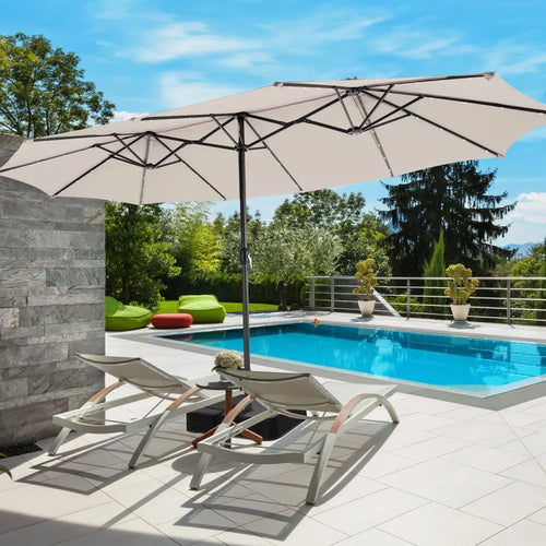 15 Feet Double-Sided Patio Umbrella with 48 LED Lights-Beige - Beige - Outdoor Umbrellas