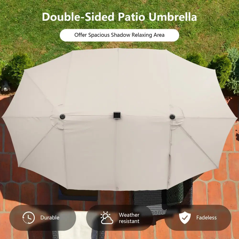 15 Feet Double-Sided Patio Umbrella with 48 LED Lights-Beige - Beige - Outdoor Umbrellas