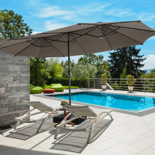 15 Feet Double-Sided Patio Umbrella with 48 LED Lights-Brown - Brown - Outdoor Umbrellas