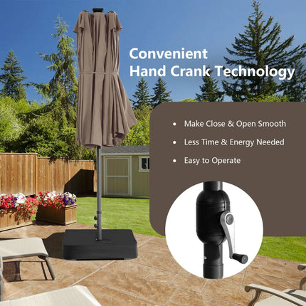 15 Feet Double-Sided Patio Umbrella with 48 LED Lights-Brown - Brown - Outdoor Umbrellas