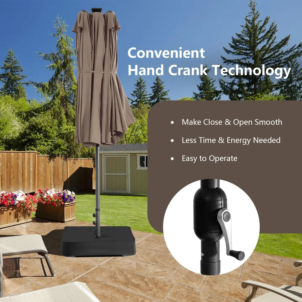 15 Feet Double-Sided Patio Umbrella with 48 LED Lights-Brown - Brown - Outdoor Umbrellas
