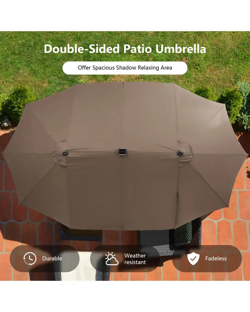 15 Feet Double-Sided Patio Umbrella with 48 LED Lights-Brown - Brown - Outdoor Umbrellas