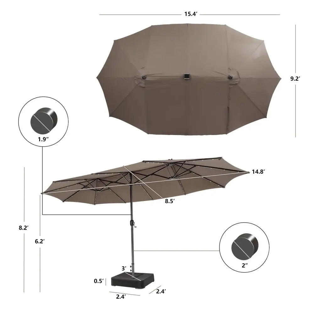 15 Feet Double-Sided Patio Umbrella with 48 LED Lights-Brown - Brown - Outdoor Umbrellas