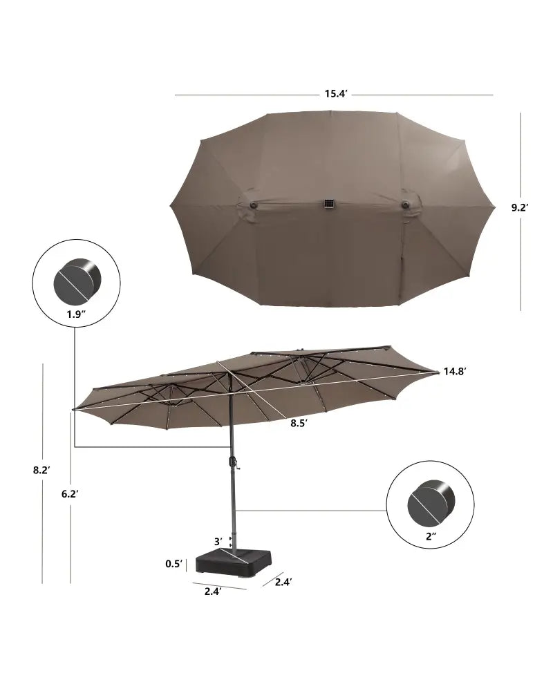 15 Feet Double-Sided Patio Umbrella with 48 LED Lights-Brown - Brown - Outdoor Umbrellas