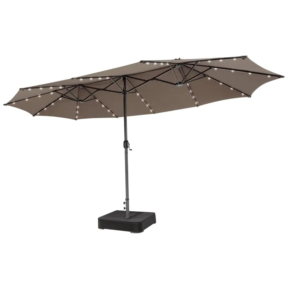 15 Feet Double-Sided Patio Umbrella with 48 LED Lights-Brown - Brown - Outdoor Umbrellas