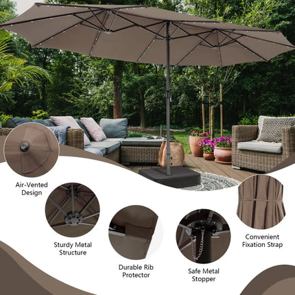 15 Feet Double-Sided Patio Umbrella with 48 LED Lights-Brown - Brown - Outdoor Umbrellas