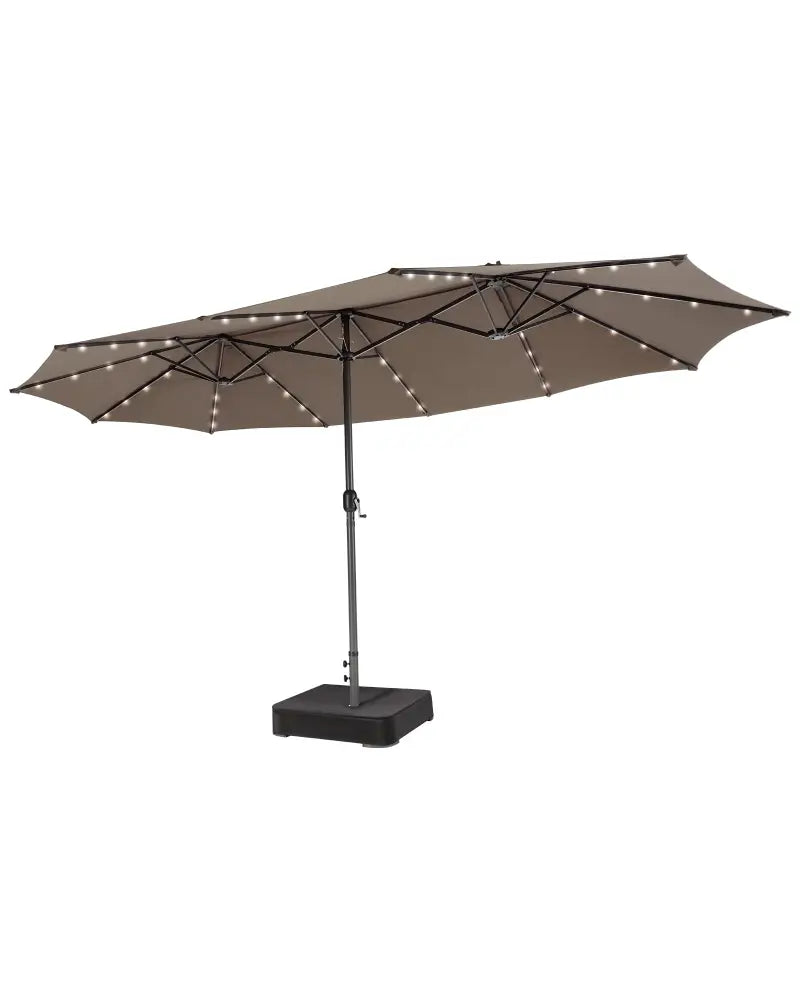 15 Feet Double-Sided Patio Umbrella with 48 LED Lights-Brown - Brown - Outdoor Umbrellas