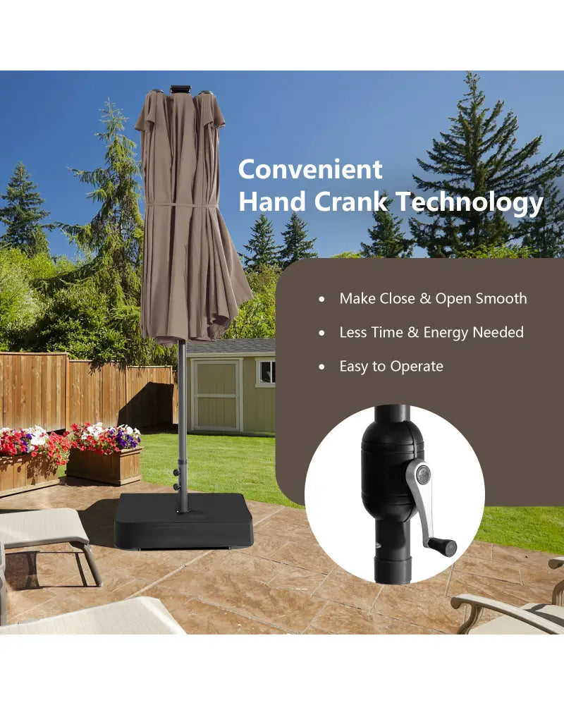 15 Feet Double-Sided Patio Umbrella with 48 LED Lights-Brown - Brown - Outdoor Umbrellas