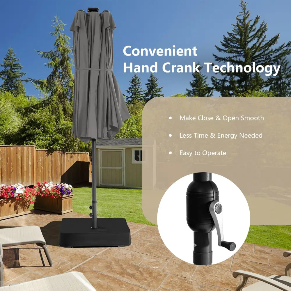 15 Feet Double-Sided Patio Umbrella with 48 LED Lights-Gray - Gray - Outdoor Umbrellas