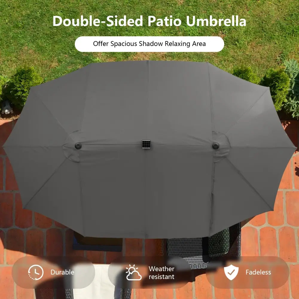 15 Feet Double-Sided Patio Umbrella with 48 LED Lights-Gray - Gray - Outdoor Umbrellas