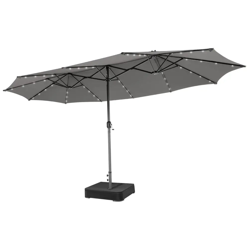 15 Feet Double-Sided Patio Umbrella with 48 LED Lights-Gray - Gray - Outdoor Umbrellas