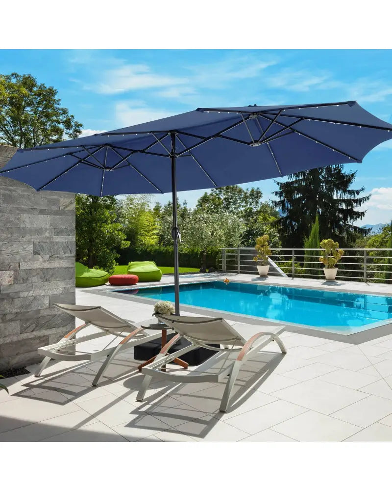 15 Feet Double-Sided Patio Umbrella with 48 LED Lights-Navy - Navy - Outdoor Umbrellas