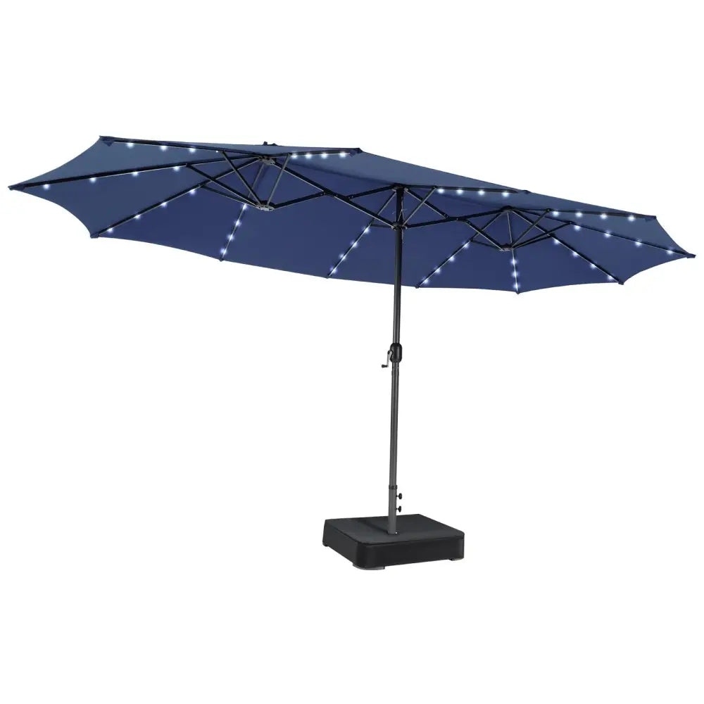 15 Feet Double-Sided Patio Umbrella with 48 LED Lights-Navy - Navy - Outdoor Umbrellas