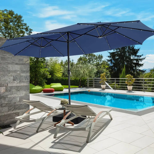 15 Feet Double-Sided Patio Umbrella with 48 LED Lights-Navy - Navy - Outdoor Umbrellas
