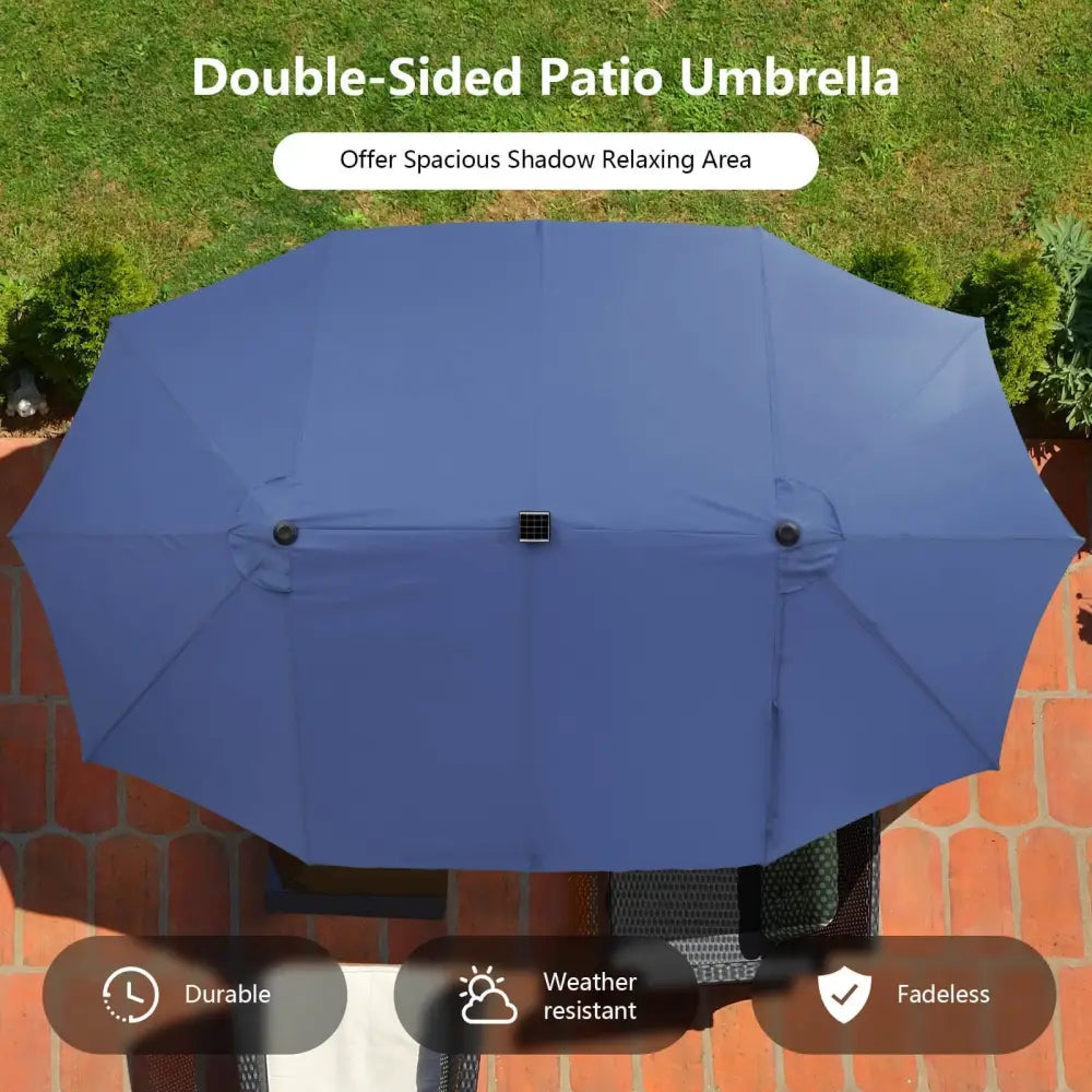 15 Feet Double-Sided Patio Umbrella with 48 LED Lights-Navy - Navy - Outdoor Umbrellas