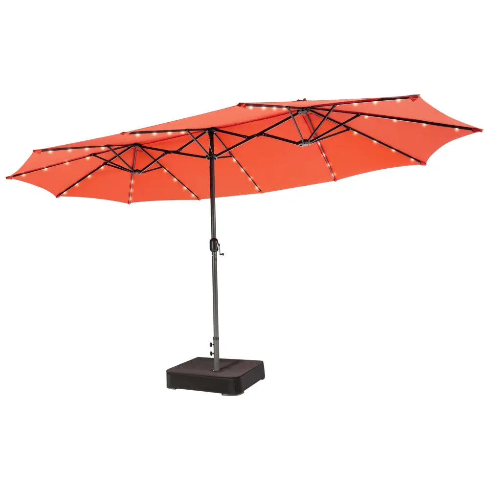 15 Feet Double-Sided Patio Umbrella with 48 LED Lights-Orange - Orange - Outdoor Umbrellas