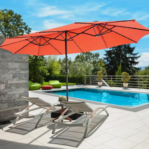 15 Feet Double-Sided Patio Umbrella with 48 LED Lights-Orange - Orange - Outdoor Umbrellas