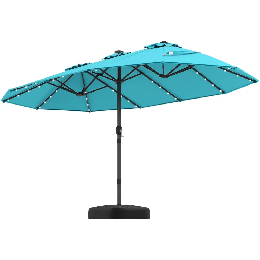 15 Feet Double-Sided Patio Umbrella with 48 LED Lights-Turquoise - Turquoise - Outdoor Umbrellas