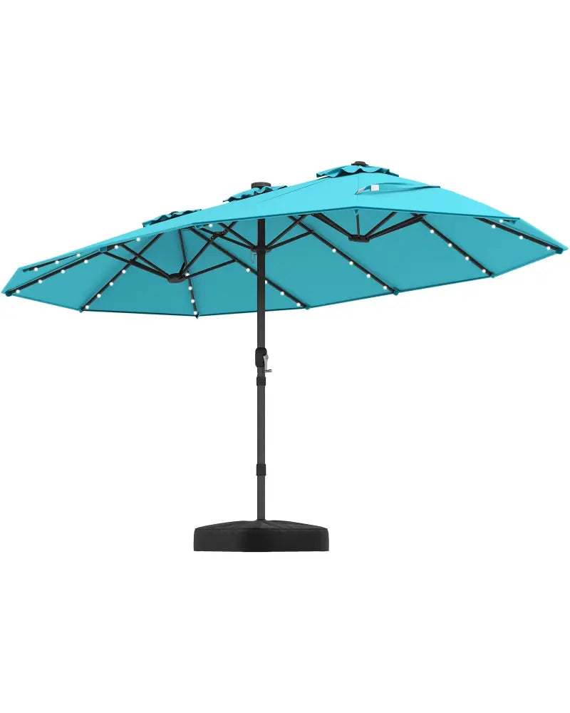 15 Feet Double-Sided Patio Umbrella with 48 LED Lights-Turquoise - Turquoise - Outdoor Umbrellas